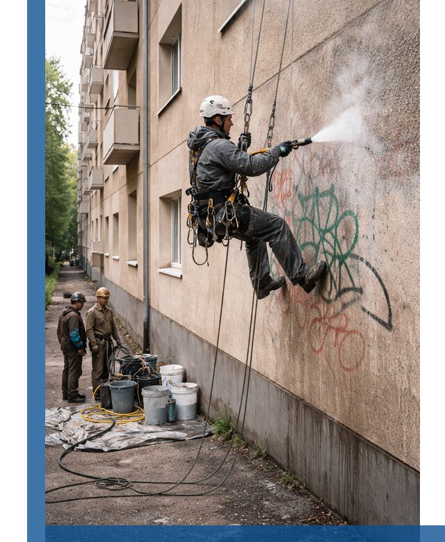 Удаление граффити с фасада в Заволжье без следов и повреждений