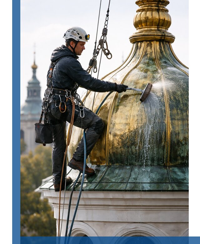 Профессиональная мойка куполов и шпилей высотными альпинистами в Заволжье