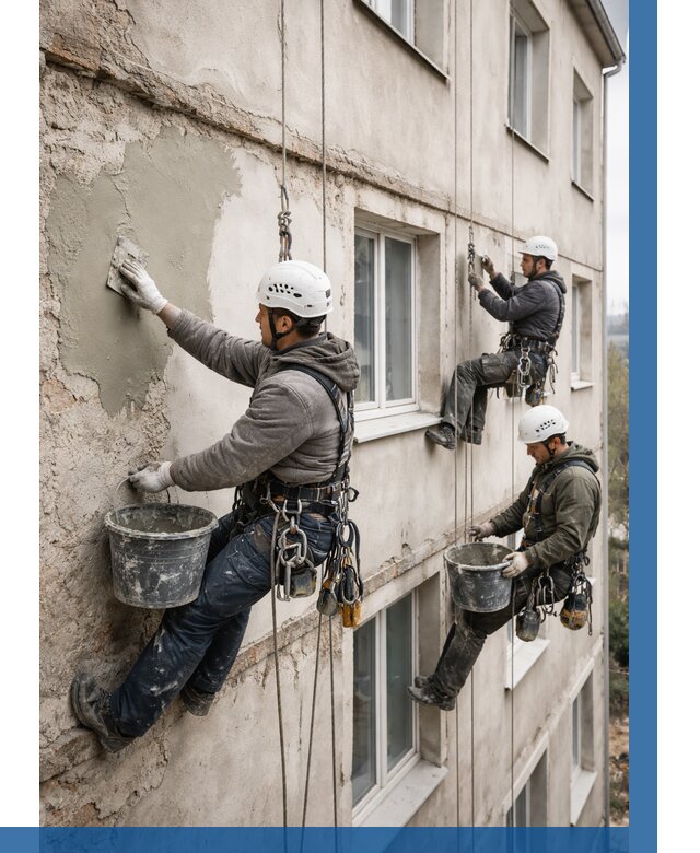 Ремонт штукатурного фасада в Заволжье от 764 р. под ключ | ВЫСОТНИК-Звл