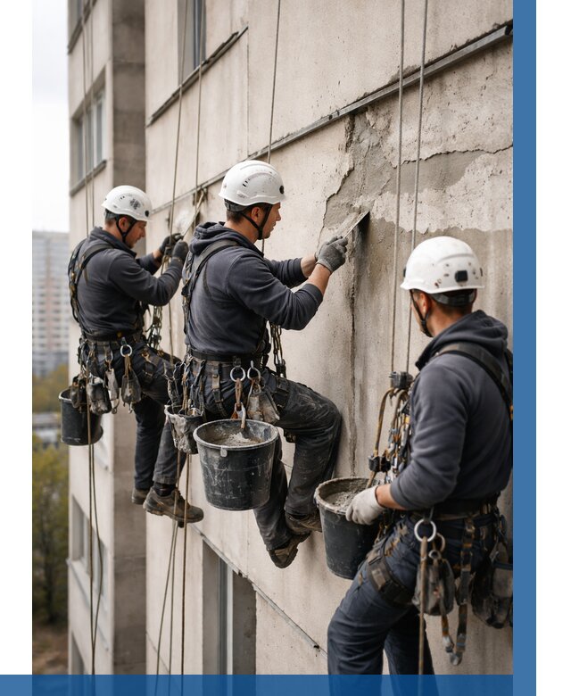 Ремонт бетонных элементов фасада в Заволжье от 2546 р. | ВЫСОТНИК-Звл