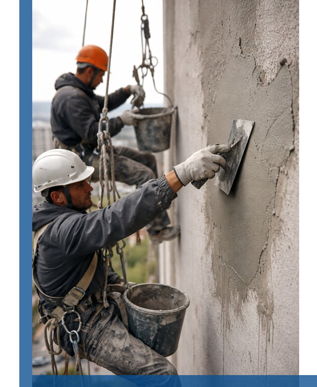 Штукатурка фасада на высоте в Заволжье профессиональные работы