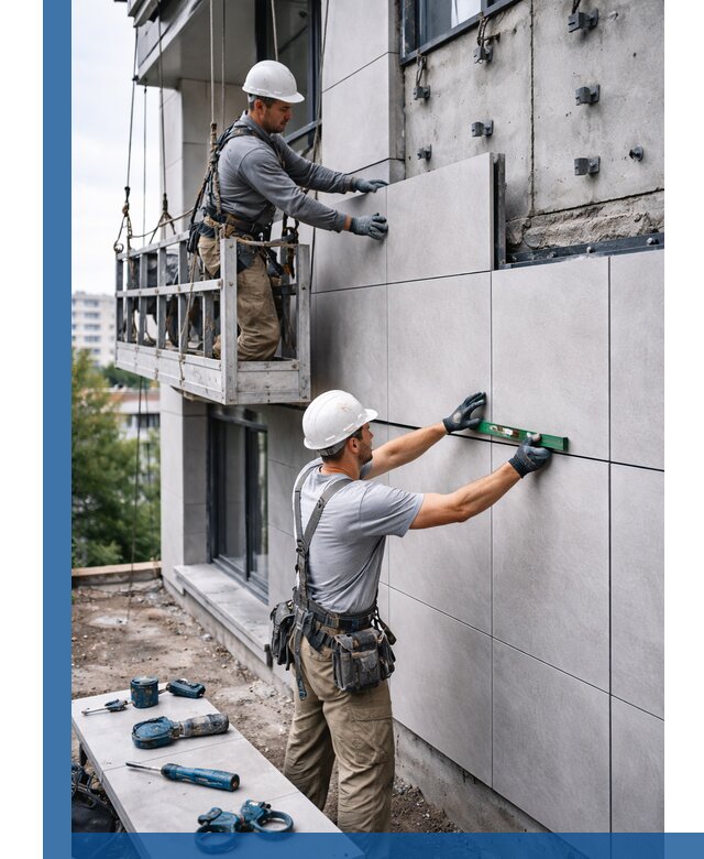 Монтаж керамогранита на фасад в Заволжье под ключ с гарантией качества