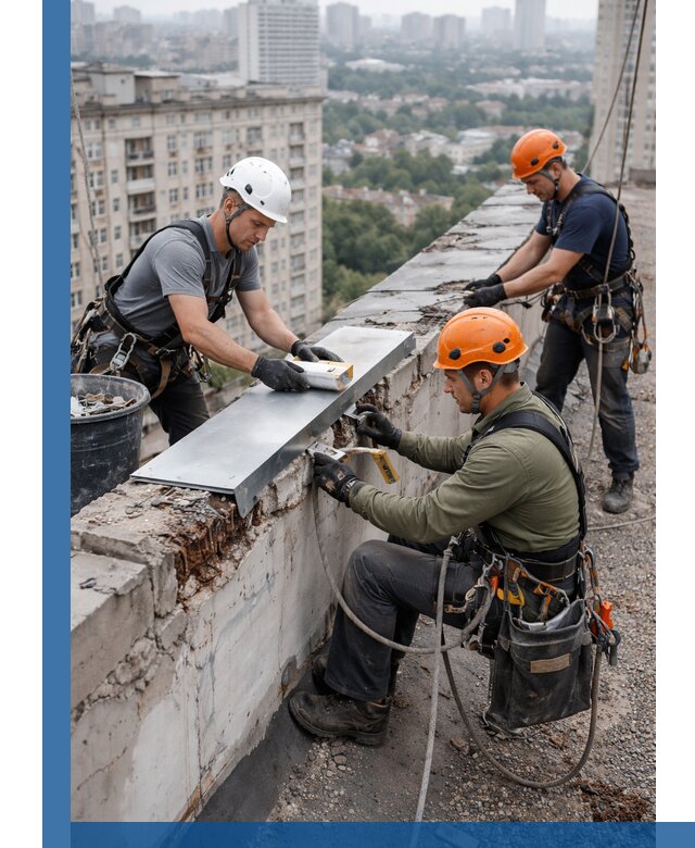 Ремонт парапета на кровле в Заволжье, высотные работы с гарантией