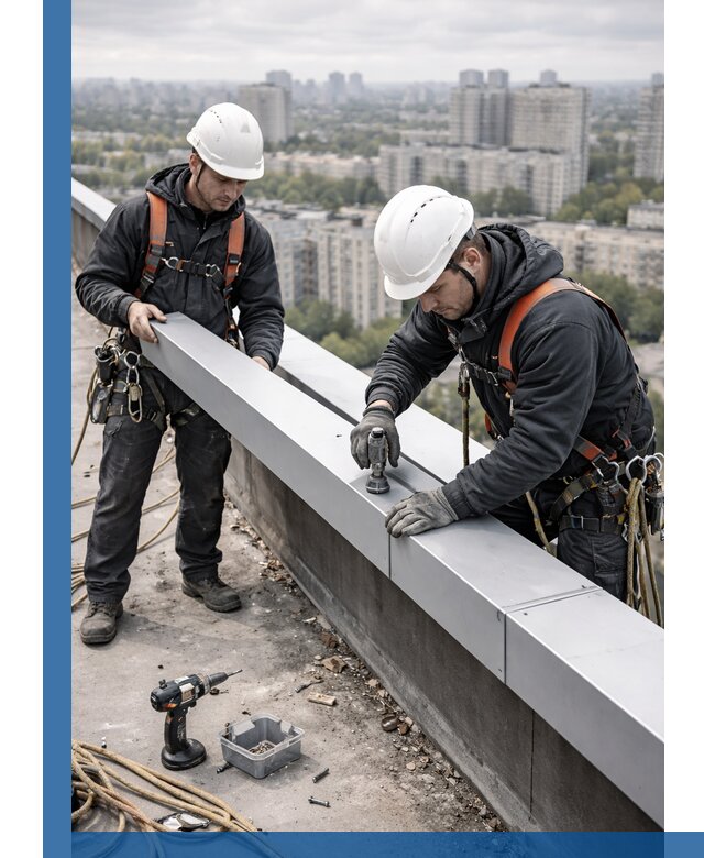 Монтаж парапетных крышек и ограждений кровли в Заволжье