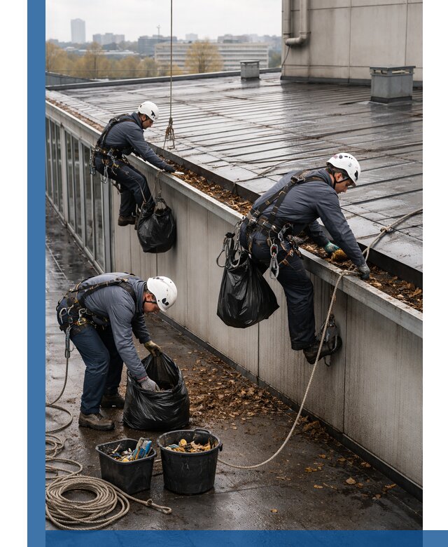 Очистка кровли по периметру в Заволжье силами промышленных альпинистов