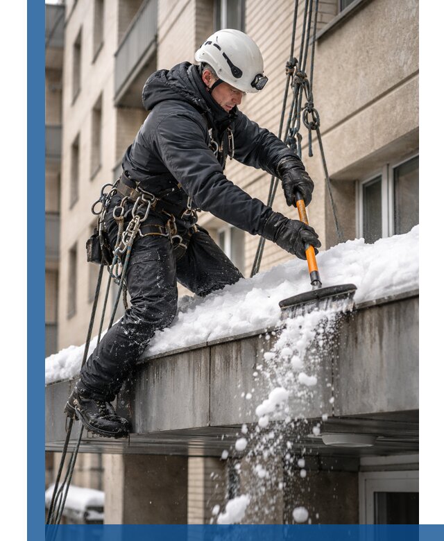 Очистка козырьков от снега в Заволжье круглогодично безопасно