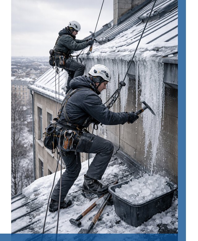 Удаление наледи с кровли в Заволжье от 5601 р. | ВЫСОТНИК-Звл