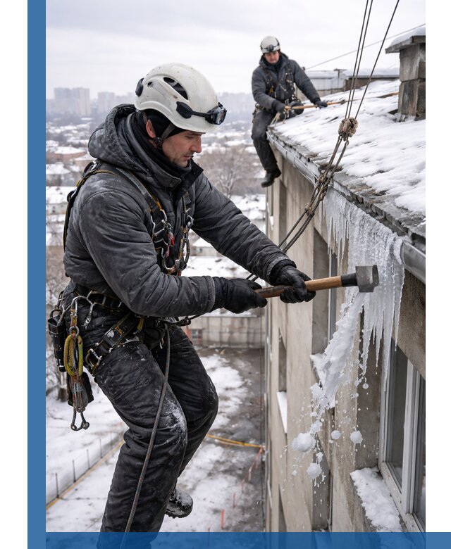 Сбивание и удаление сосулек с крыши в Заволжье безопасно