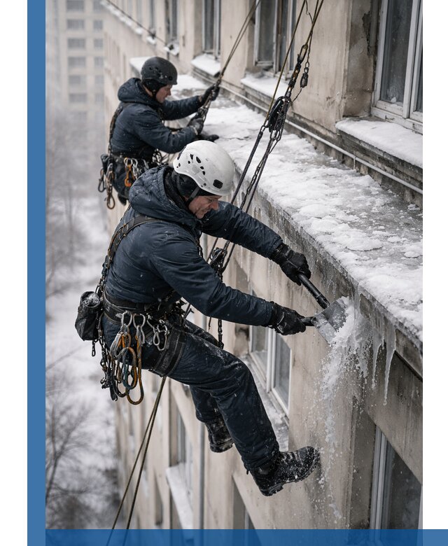 Удаление наледи и сосулек с карнизов в Заволжье профессионально