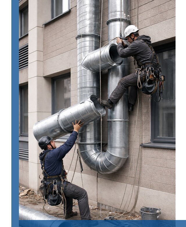 Монтаж фасадных воздуховодов в Заволжье с герметизацией и крепежом