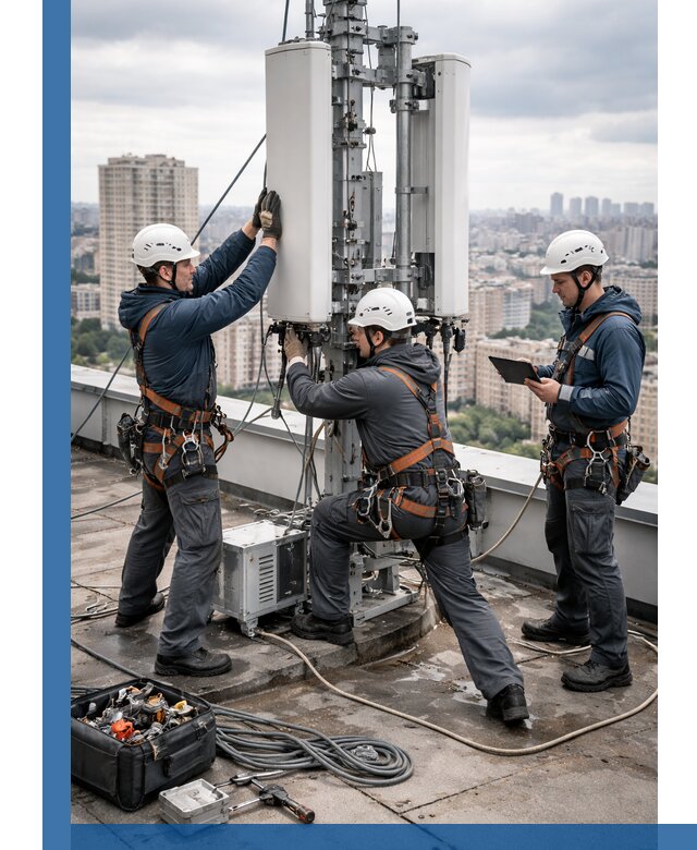 Монтаж антенн связи на крыше в Заволжье с вводом в эксплуатацию