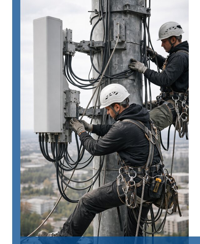 Монтаж оборудования связи на мачте в Заволжье с пусконаладкой