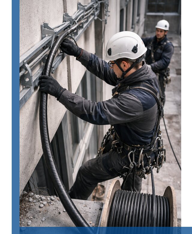 Протяжка кабеля питания на высоте в Заволжье с гарантией безопасности и качества