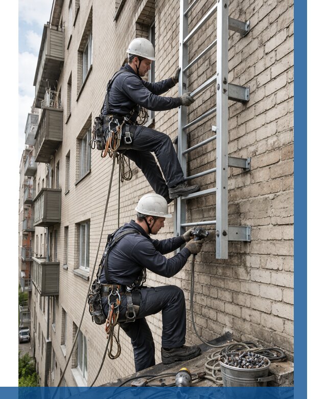 Монтаж пожарной лестницы в Заволжье от 25460 р заказать у ВЫСОТНИК-Звл