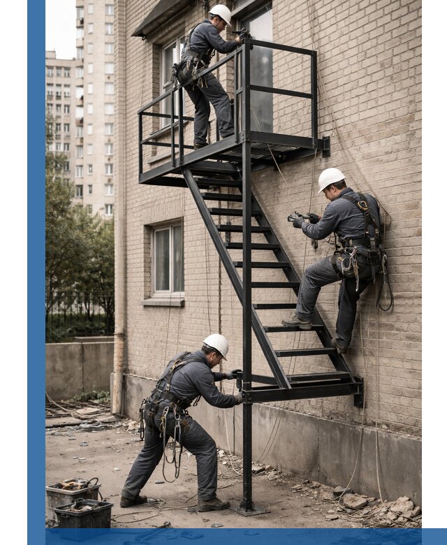 Монтаж пожарной лестницы в Заволжье, установка и крепление