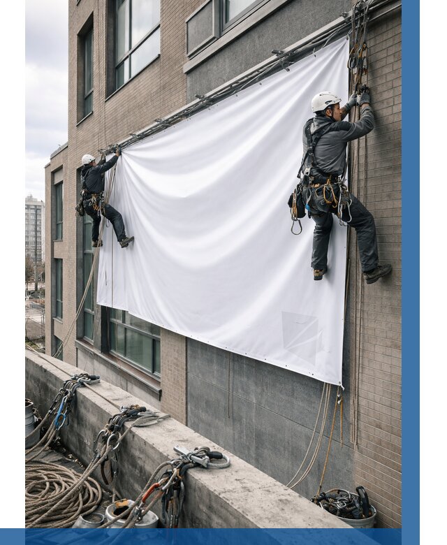 Монтаж баннеров на фасаде в Заволжье от 662 р. заказать ВЫСОТНИК-Звл