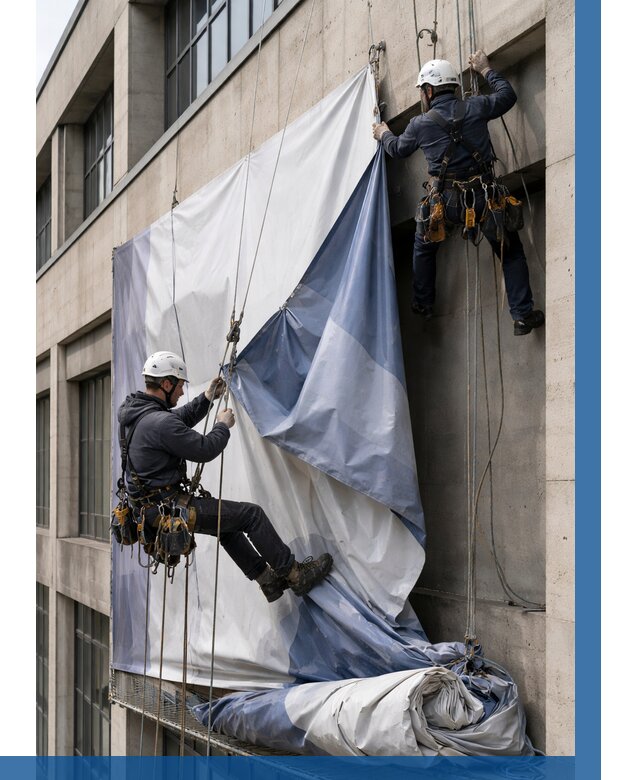 Демонтаж баннеров с фасада в Заволжье от 4583 р. | ВЫСОТНИК-Звл