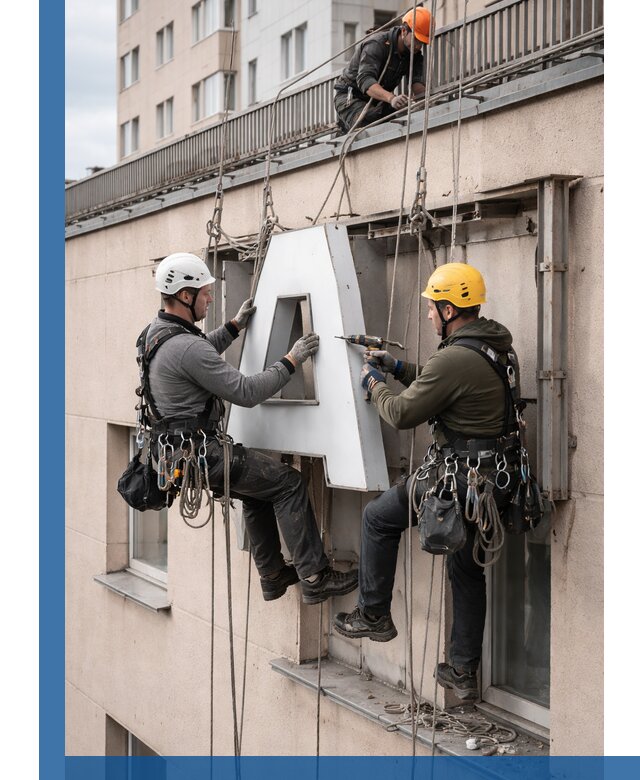 Ремонт и восстановление наружных вывесок на высоте в Заволжье