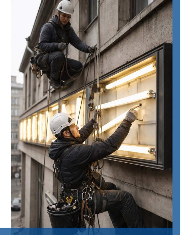 Замена ламп в вывеске в Заволжье под ключ от 3564 р. | ВЫСОТНИК-Звл