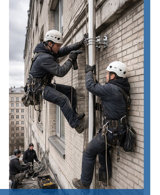 Монтаж флагштока на здании в Заволжье от 6620 р. | ВЫСОТНИК-Звл