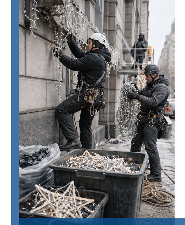 Демонтаж новогоднего оформления и гирлянд в Заволжье