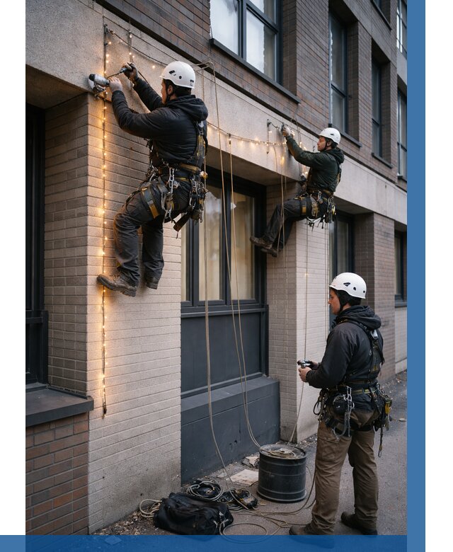 Монтаж гирлянд на фасаде в Заволжье от 3564 р. | ВЫСОТНИК-Звл