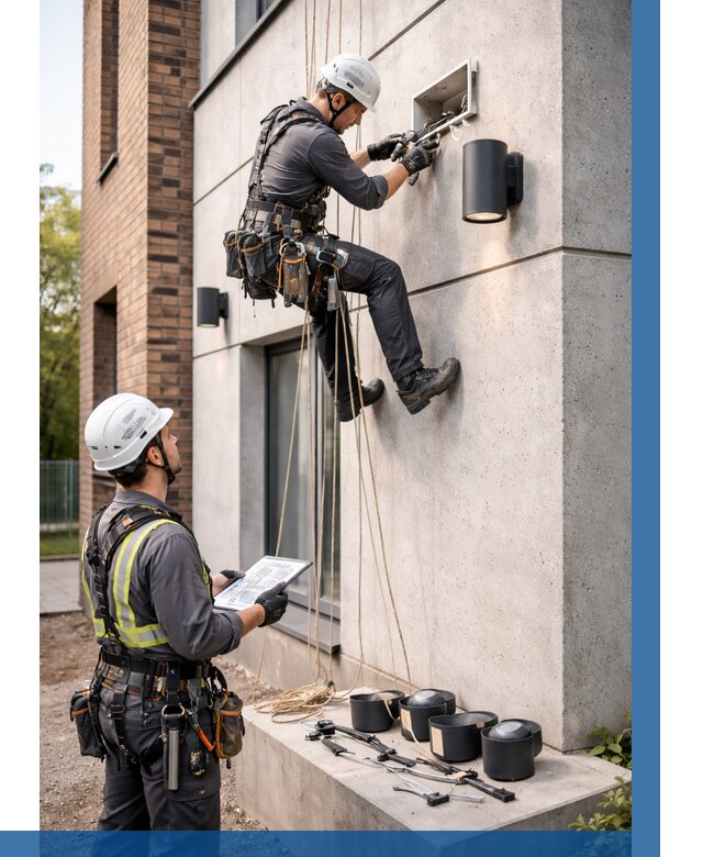 Монтаж фасадного освещения в Заволжье от 2546 р. | ВЫСОТНИК-Звл