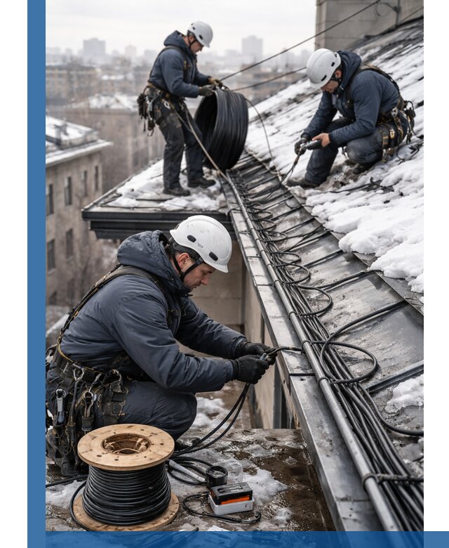 Монтаж греющего кабеля на кровле в Заволжье под ключ