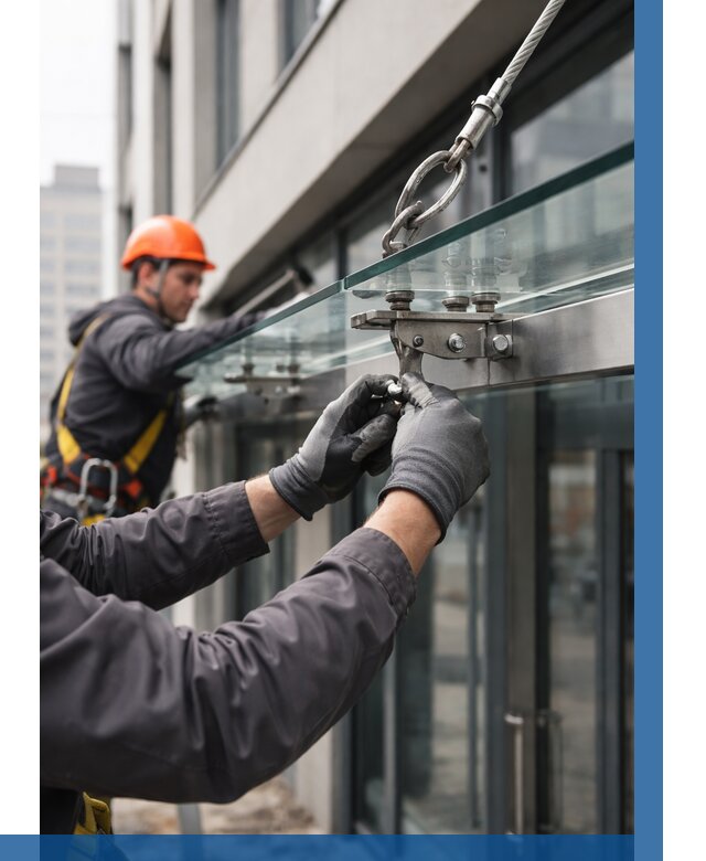 Монтаж стеклянных козырьков в Заволжье от 8656 р. | ВЫСОТНИК-Звл