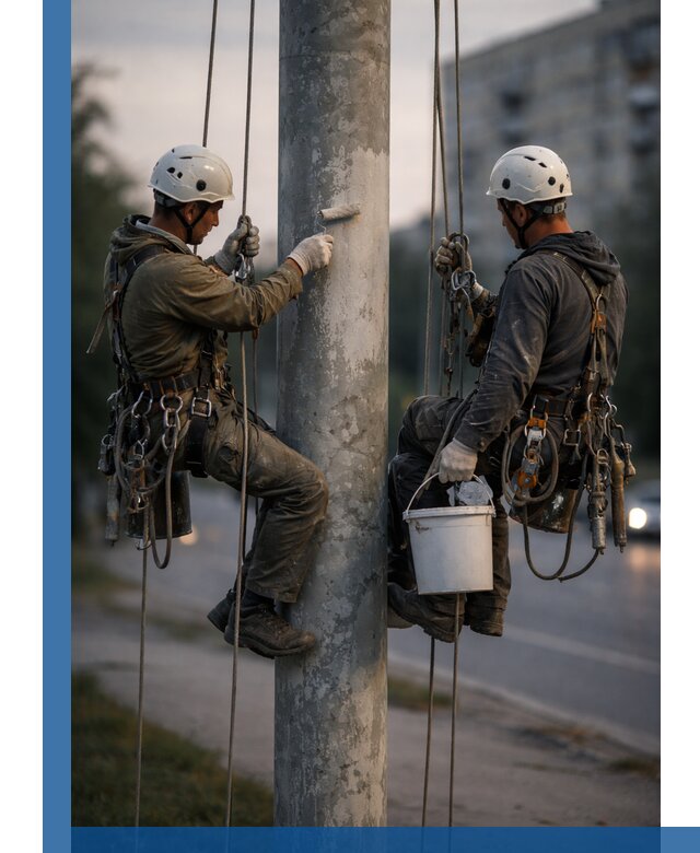 Покраска опор освещения и антикоррозийная защита в Заволжье