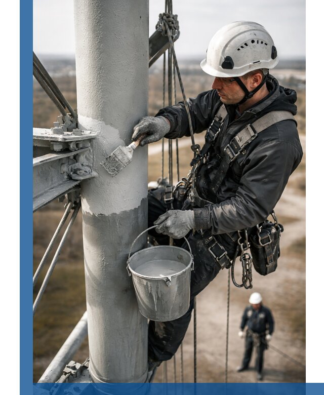 Покраска мачт связи в Заволжье промышленными альпинистами