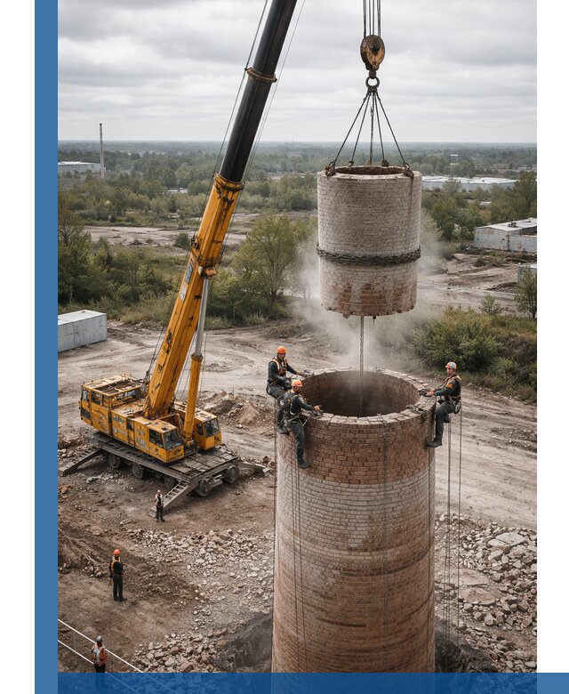 Демонтаж дымовой трубы в Заволжье с гарантиями безопасности