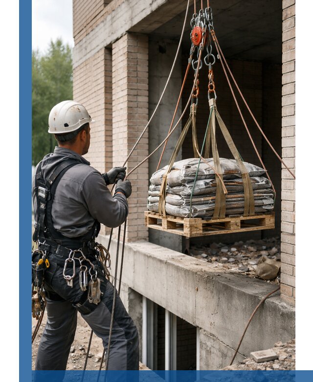 Подъем материалов на этаж веревками в Заволжье оперативно
