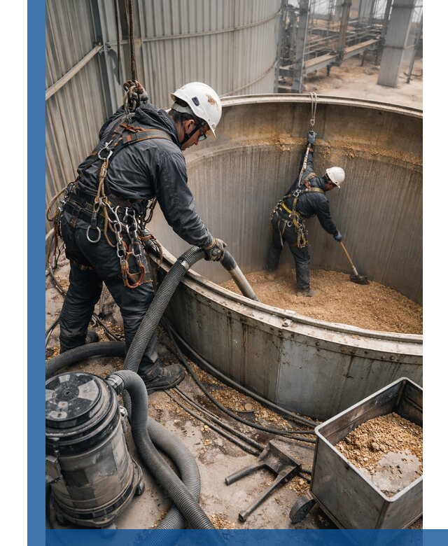 Профессиональная чистка зерновых бункеров в Заволжье с выездом