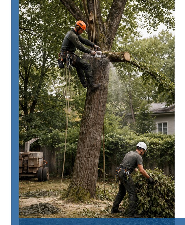 Кронирование деревьев в Заволжье, безопасная высотная обрезка