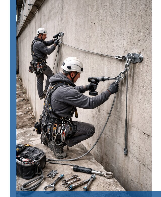 Монтаж анкерных линий высотной безопасности в Заволжье